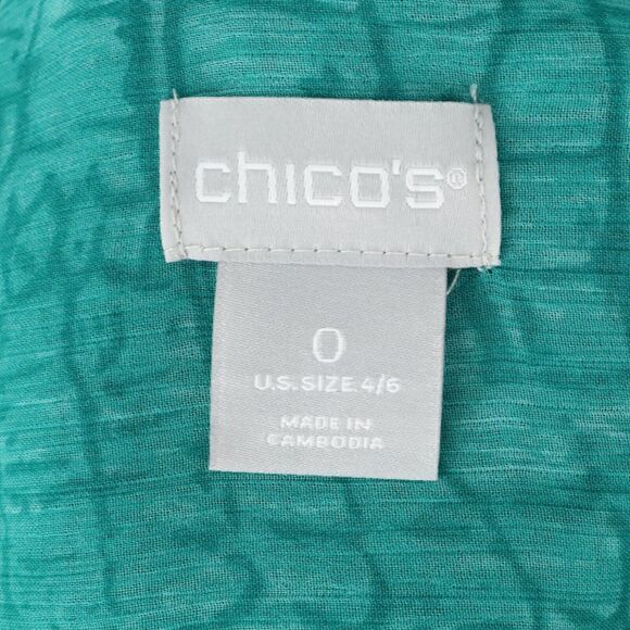 Chicos Top 0 Womens Small 4 Green Chiffon Blouse Snakeskin print Coastal Career - Picture 3 of 13